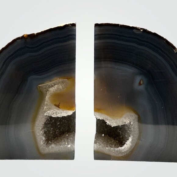 Agate Crystal Bookends w/ Geode Center, Natural Stone, Bookshelf, 6+ lbs. (FA) - Picture 11 of 16